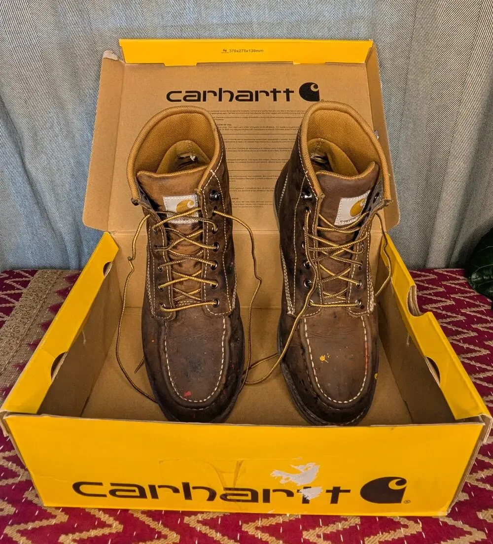 Thrashed CARHARTT Paint Splatter Steel Toe Work Boots Mens 9.5 M Waterproof